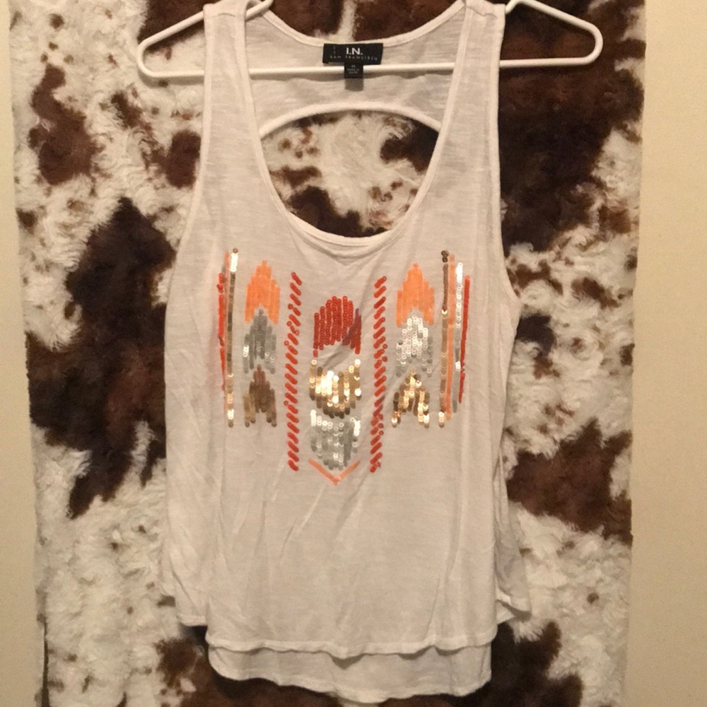 Woman’s medium tank top with sequin Aztec pattern